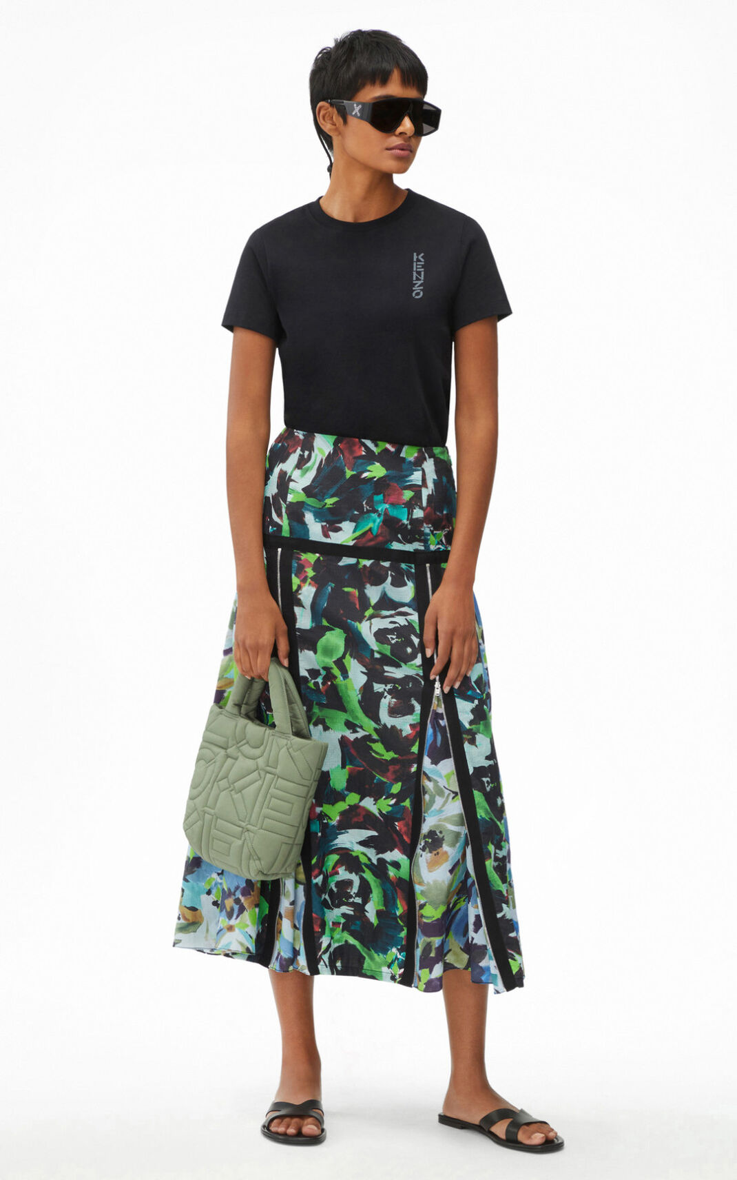 Kenzo Archive Floral Midi Nederdel Dame - Grøn DK-281499